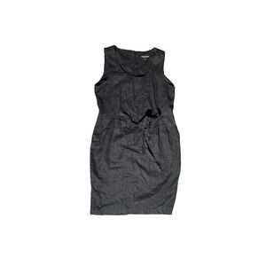 Adrienne Vittadini Dress 12 Womens Black 100 %Linen Sleeveless Tie Waist Sheath